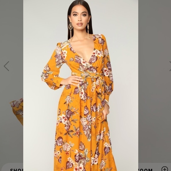 FASHION NOVA•NWOT mustard tropical maxi dress - Picture 2 of 11
